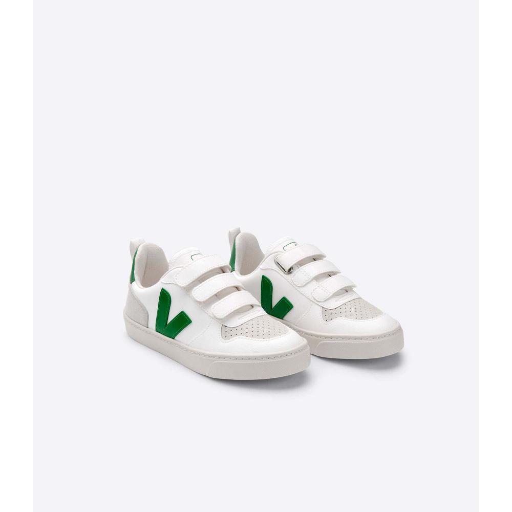 White/Green Kids' Veja V-10 CWL Sneakers | AU 862OKI